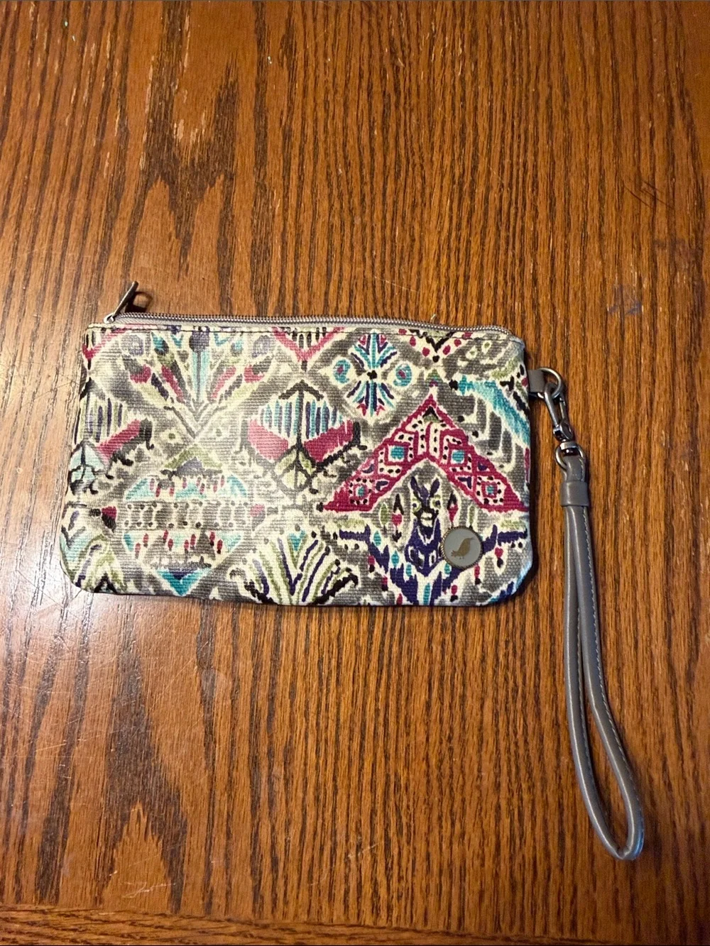Sakroots Cream Multicolor Geometric Wristlet with Black Strap
